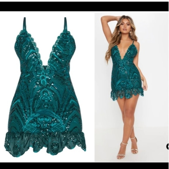 PrettyLittleThing Dresses & Skirts - PrettyLittleThing Teal Sequin Mini Dress